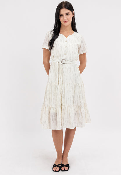 Krizia V-Neck Button Donw Belted Tiered Dress