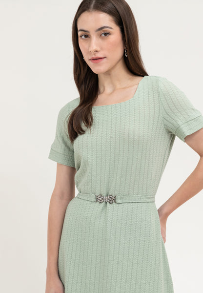 Krizia Square Neck Shift Dress with Belt