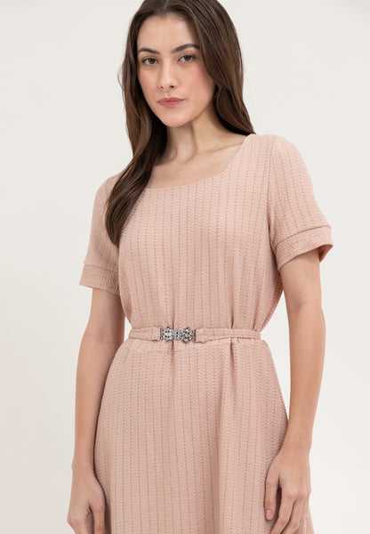 Krizia Square Neck Shift Dress with Belt