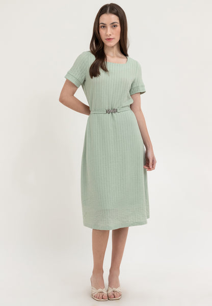 Krizia Square Neck Shift Dress with Belt