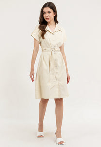 Krizia Vertical Stripes Belted Button Down Collared Dress