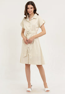 Krizia Vertical Stripes Belted Button Down Collared Dress