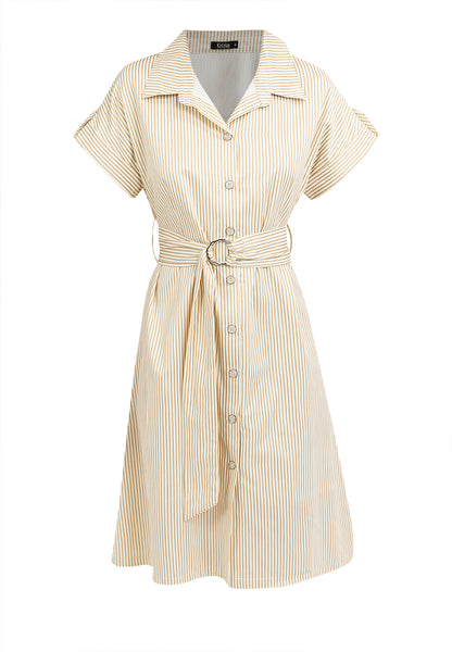 Krizia Vertical Stripes Belted Button Down Collared Dress