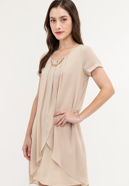 Krizia Premium Overlay Shift Dress with Detatchable Chain Necklace