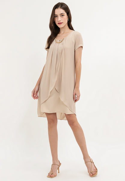 Krizia Premium Overlay Shift Dress with Detatchable Chain Necklace