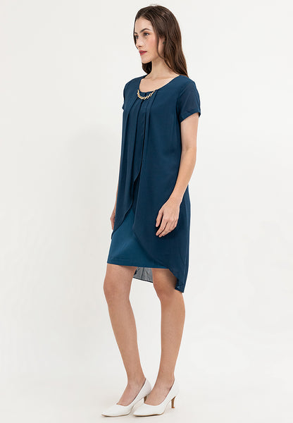 Krizia Premium Overlay Shift Dress with Detatchable Chain Necklace