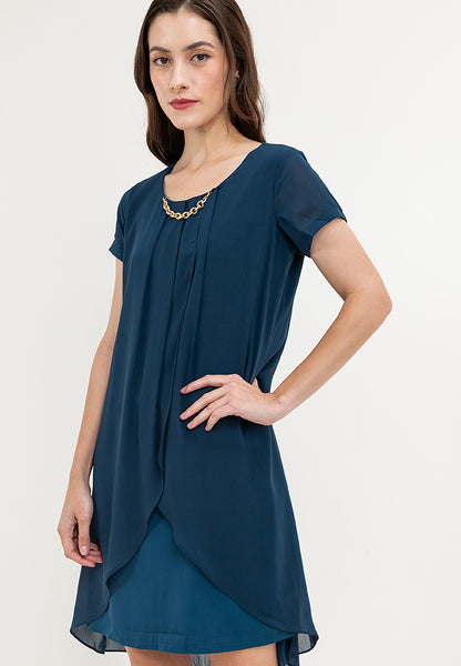 Krizia Premium Overlay Shift Dress with Detatchable Chain Necklace