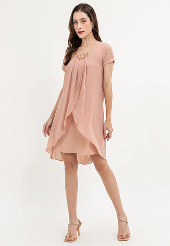 Krizia Premium Overlay Shift Dress with Detatchable Chain Necklace