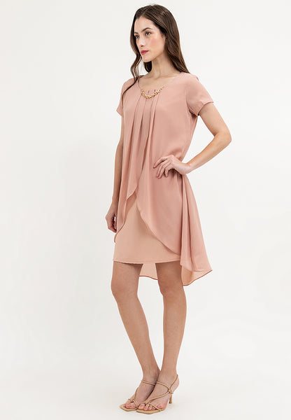 Krizia Premium Overlay Shift Dress with Detatchable Chain Necklace