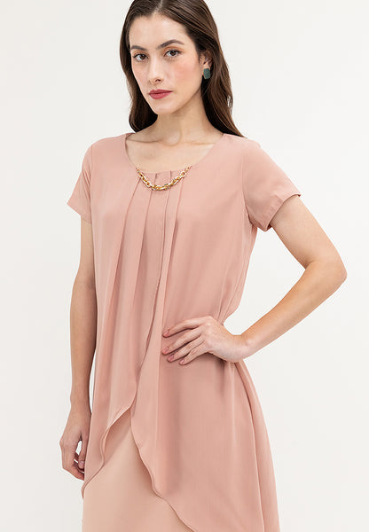 Krizia Premium Overlay Shift Dress with Detatchable Chain Necklace