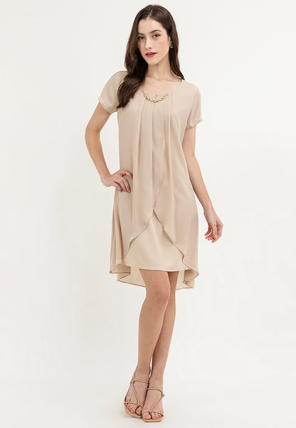 Krizia Premium Overlay Shift Dress with Detatchable Chain Necklace