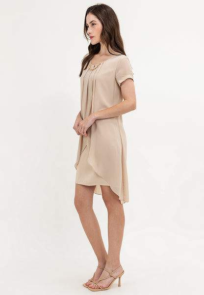 Krizia Premium Overlay Shift Dress with Detatchable Chain Necklace