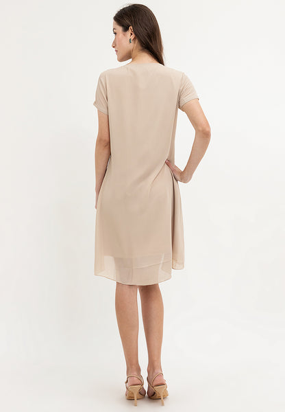 Krizia Premium Overlay Shift Dress with Detatchable Chain Necklace