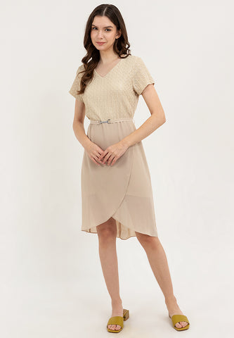 Krizia Special Fabric Flowy Overlap Skirt Dress with Crystal Belt