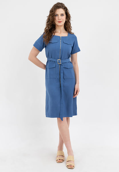 Krizia Square Neck Front Zipper Dress
