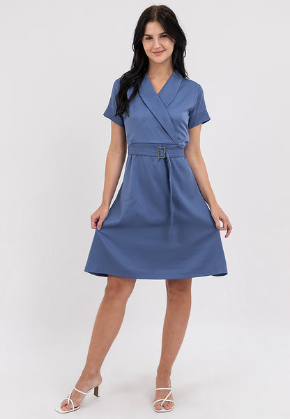 Krizia Knee Length Wrap-style Front Dress with Buckle Belt