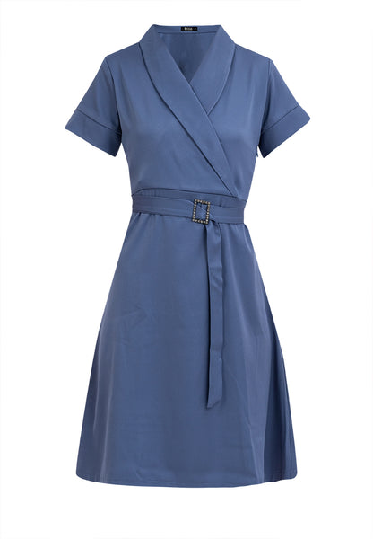 Krizia Knee Length Wrap-style Front Dress with Buckle Belt