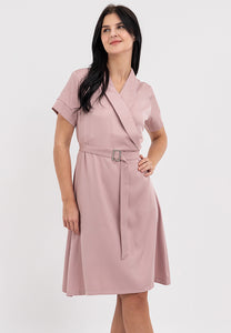 Krizia Knee Length Wrap-style Front Dress with Buckle Belt