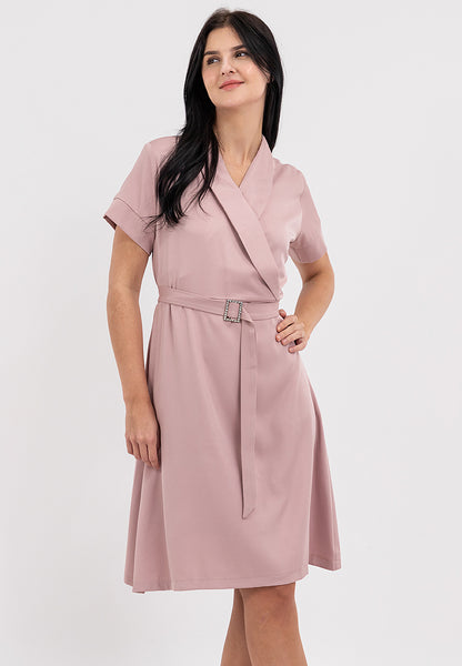 Krizia Knee Length Wrap-style Front Dress with Buckle Belt