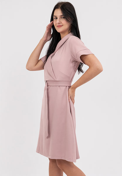 Krizia Knee Length Wrap-style Front Dress with Buckle Belt