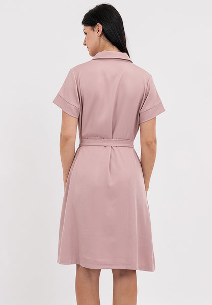 Krizia Knee Length Wrap-style Front Dress with Buckle Belt