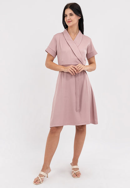 Krizia Knee Length Wrap-style Front Dress with Buckle Belt