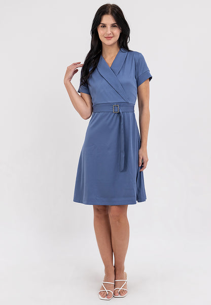 Krizia Knee Length Wrap-style Front Dress with Buckle Belt