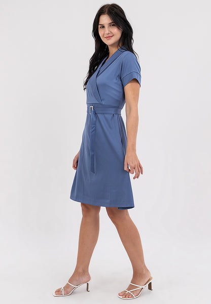 Krizia Knee Length Wrap-style Front Dress with Buckle Belt