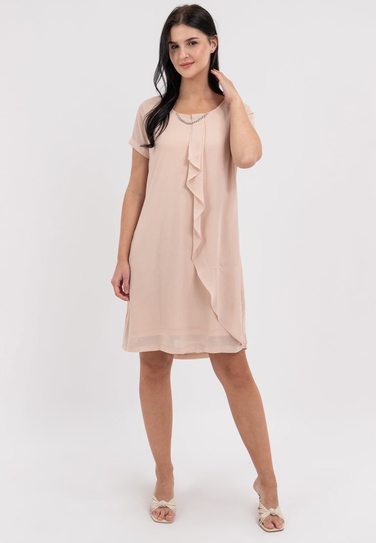 Krizia Overlap Shift Dress with with Detachable Necklace