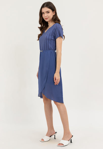 Krizia Special Fabric Flowy Overlap Skirt Dress with Crystal Belt