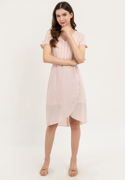 Krizia Special Fabric Flowy Overlap Skirt Dress with Crystal Belt