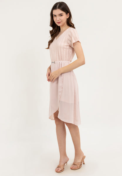 Krizia Special Fabric Flowy Overlap Skirt Dress with Crystal Belt