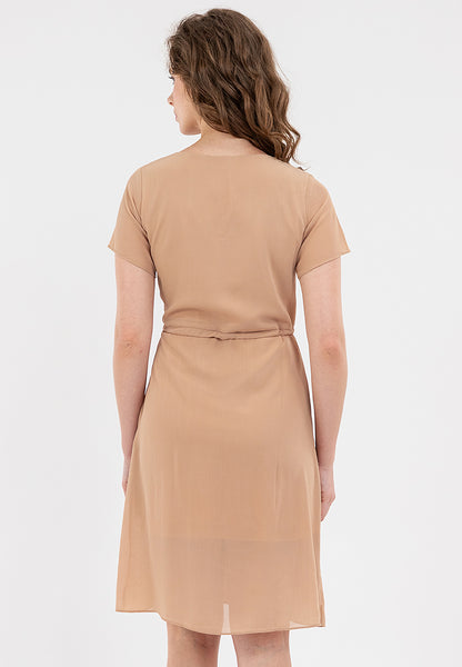 Krizia Ruffled Neckline Cascading Down the Front Drawstring Dress