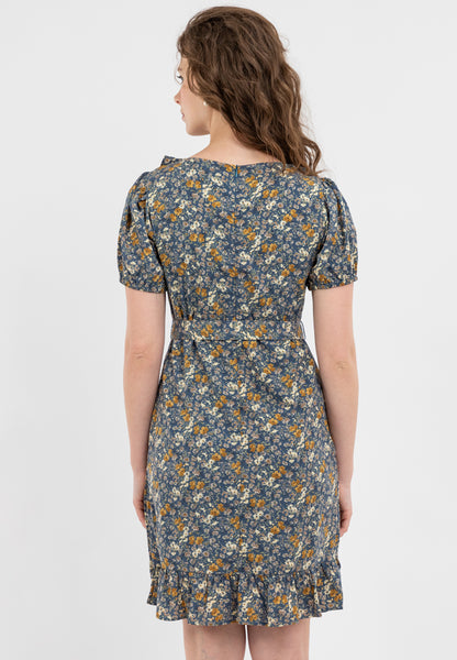 Krizia Puff Sleeves Overlap Flounce Hem Dress