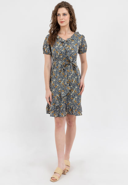 Krizia Puff Sleeves Overlap Flounce Hem Dress