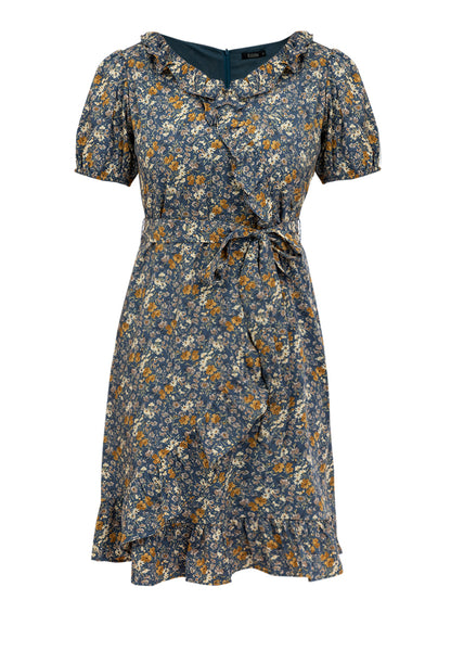 Krizia Puff Sleeves Overlap Flounce Hem Dress