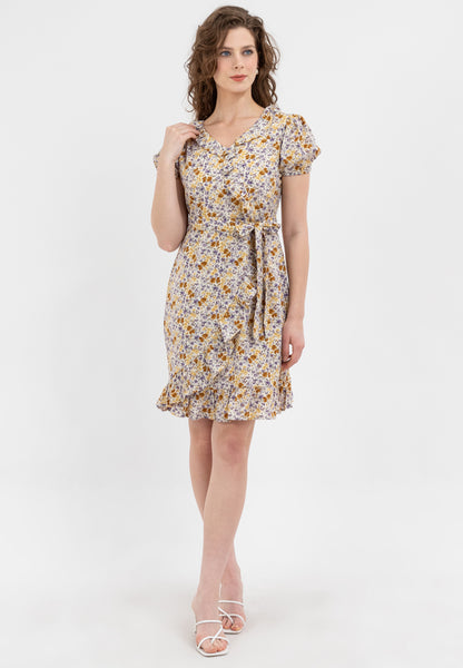 Krizia Puff Sleeves Overlap Flounce Hem Dress