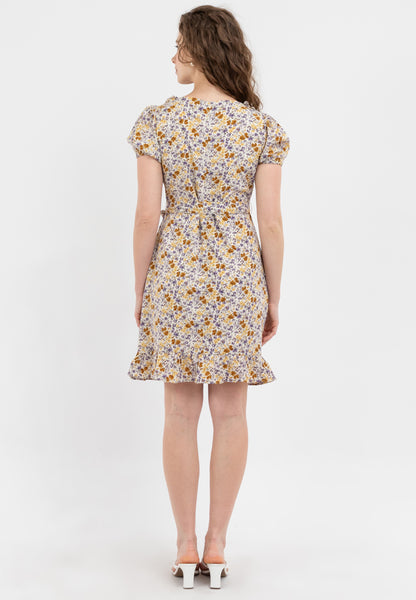 Krizia Puff Sleeves Overlap Flounce Hem Dress