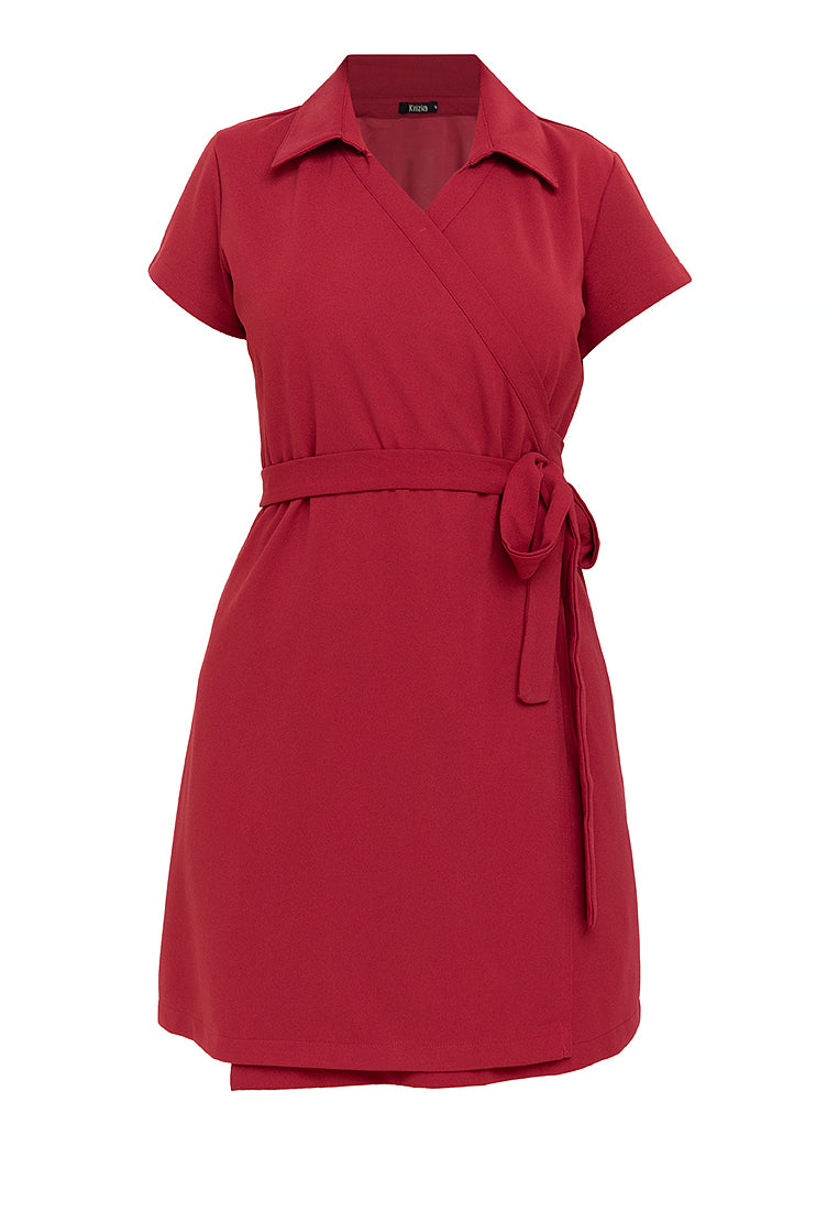 Krizia Cotton Knit Stretch Wrap Dress With Collar