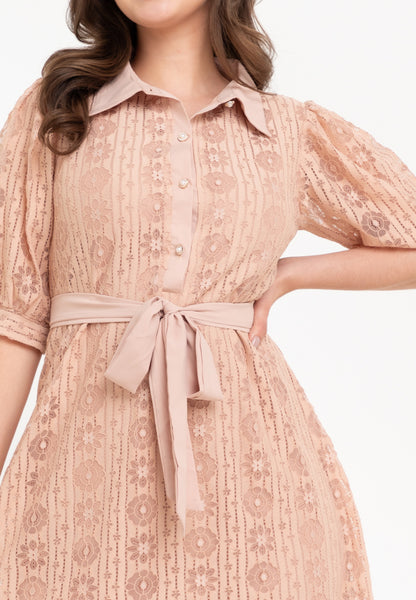 Krizia Puff Sleeves Lace Shirt Dress