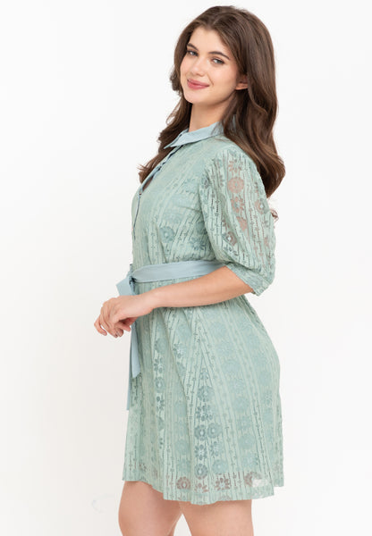 Krizia Puff Sleeves Lace Shirt Dress