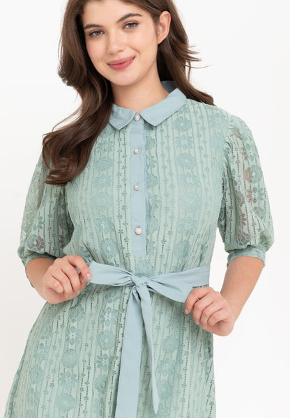 Krizia Puff Sleeves Lace Shirt Dress