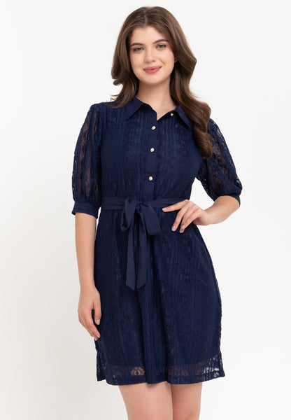 Krizia Puff Sleeves Lace Shirt Dress