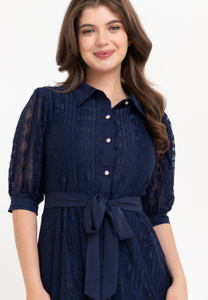 Krizia Puff Sleeves Lace Shirt Dress