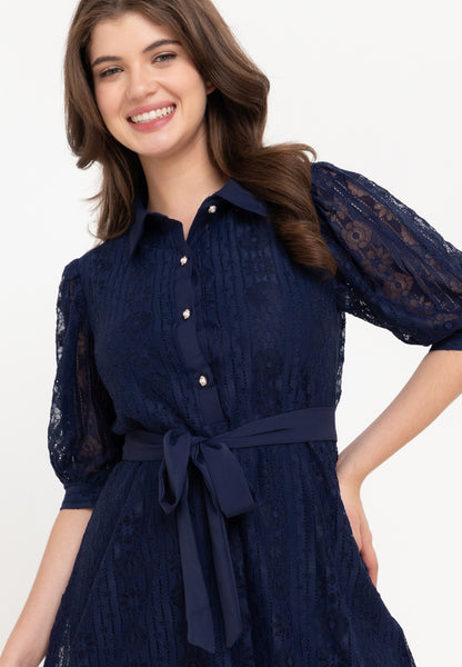 Krizia Puff Sleeves Lace Shirt Dress