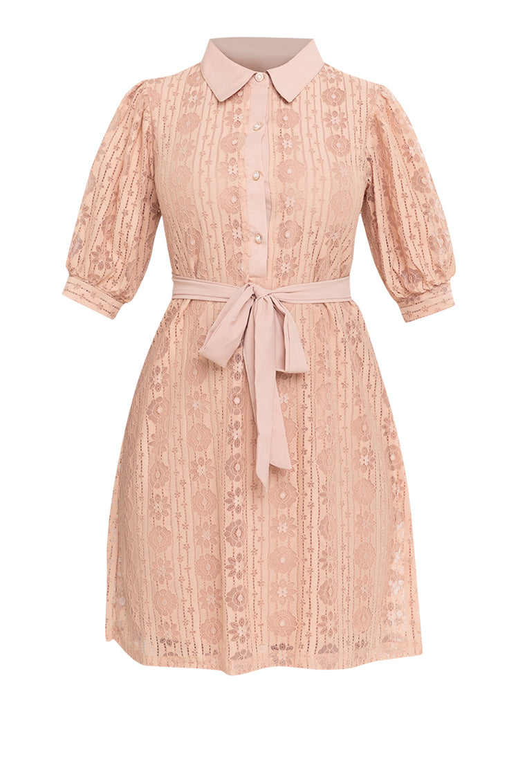 Krizia Puff Sleeves Lace Shirt Dress