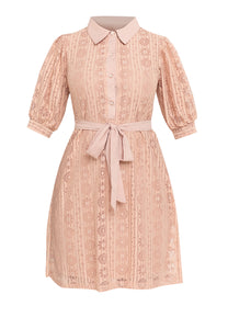 Krizia Puff Sleeves Lace Shirt Dress