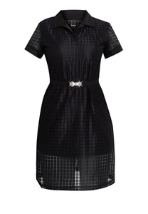 Krizia Premium Collared Lace Dress with Crystal Belt