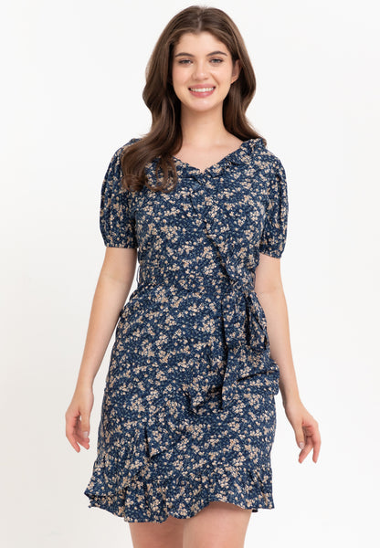 Krizia Puff Sleeves Overlap Flounce Hem Dress