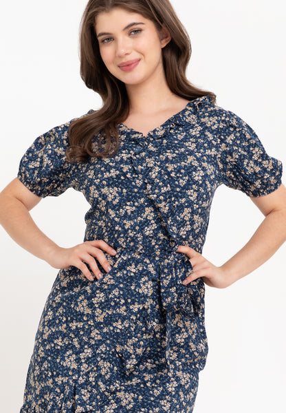 Krizia Puff Sleeves Overlap Flounce Hem Dress